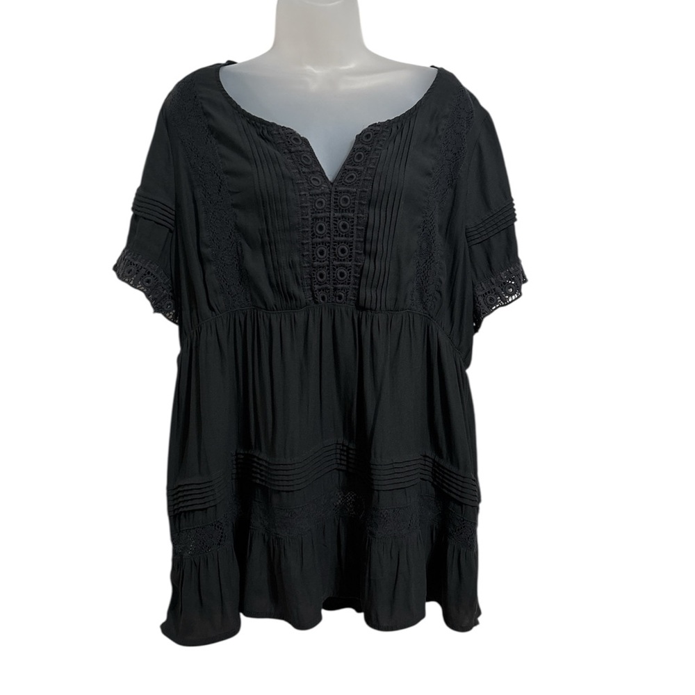 Torrid Black Flutter Sleeve Smocked Blouse